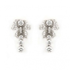 Diamond Drop Earrings in Platinum C.1950 3.60ct G/VS2